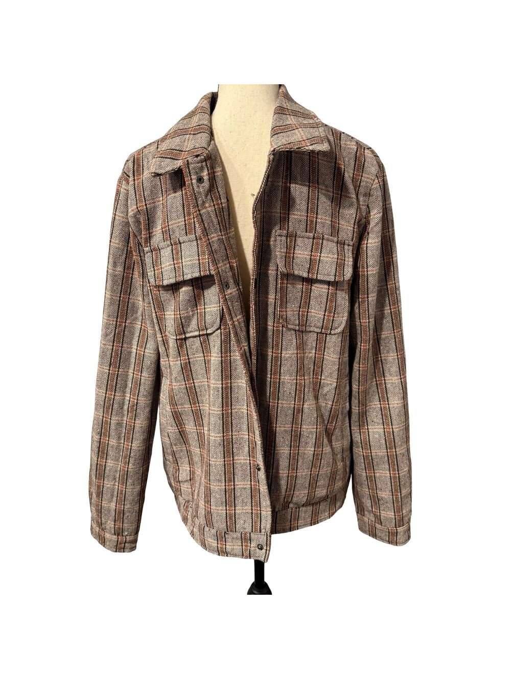 NWT boohooMAN Men's Brown Plaid Lined Jacket - Size L